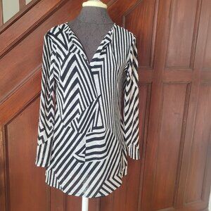 Andrea Rene Womens Black & White Chevron Long Sleeve Tunic Top M